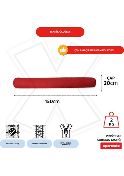 Sarılma Yastığı , Uyku Yastığı , Bacak Arası Yastığı Silindir 150 x 20 cm Kırmızı modelleri