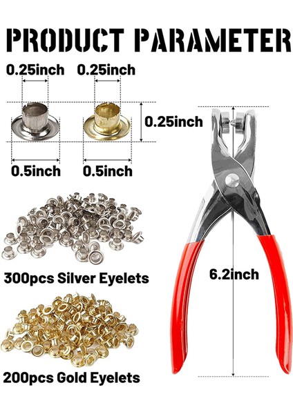 500 Adet 1/4 Inç Grommet Alet Takımı, Deri Delgeç Pense (Yurt Dışından) fiyatları