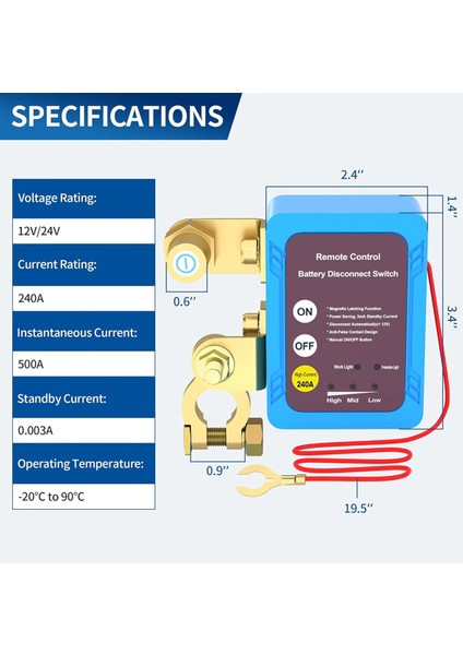 12V 240A Uzaktan Kesme Anahtarı Otomatik Güç Kapatma Anahtarı (Yurt Dışından)
