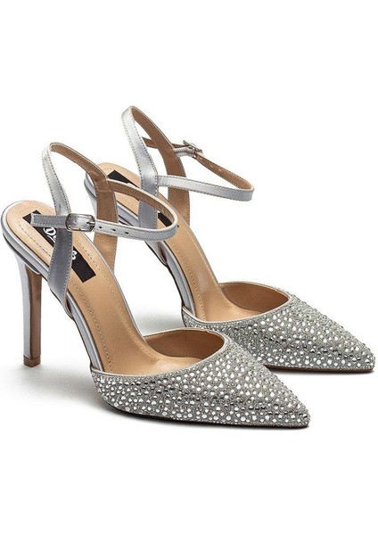Yüksek Topuklu Taş Işlemeli Tokalı Abiye Saten Ayakkabı 330