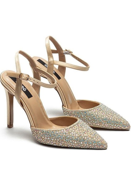 Yüksek Topuklu Taş Işlemeli Tokalı Abiye Saten Ayakkabı 330