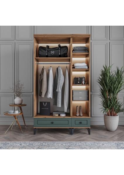 Panjur 3 Kapaklı Çekmeceli Gardırop Tamamı MDF (Yeşil) modelleri