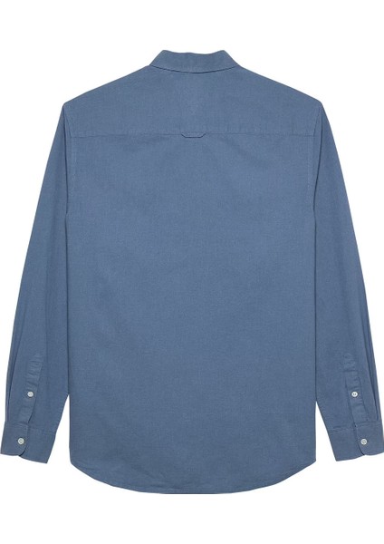 Erkek Regular Fit Düğmeli Yaka Keten Karışımlı Gömlek - Mavi fiyatları