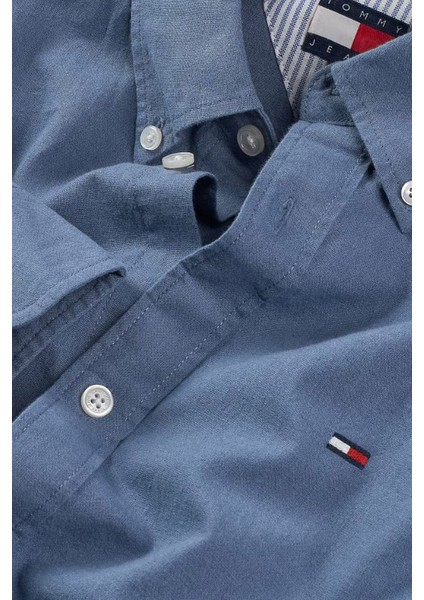 Erkek Regular Fit Düğmeli Yaka Keten Karışımlı Gömlek - Mavi modelleri