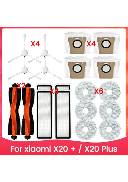Xiaomi Robot Vacuum X20 + / X20 Plus Aksesuarları Parçalar Ana Yan Fırça Hepa Filtre Paspas Bezi Toz Torbaları Yedek Parça (Yurt Dışından)