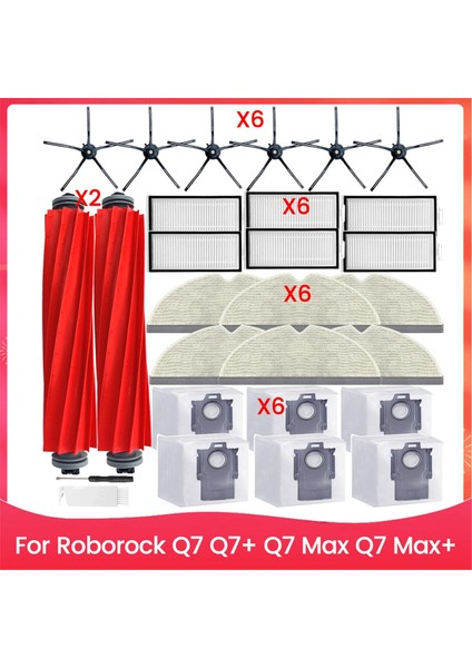 Roborock Q7 Q7+ Q7 Max Q7 Max+ Robot Süpürge Yedek Parçaları Ana Yan Fırça Hepa Filtre Toz Torbaları (Yurt Dışından)