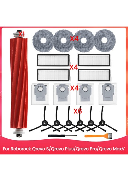 Roborock Qrevo S/qrevo Plus/qrevo Pro/qrevo Maxv Robot Süpürge Için Aksesuar Seti Ana Yan Fırça Hepa Filtre Paspas Torbaları (Yurt Dışından)