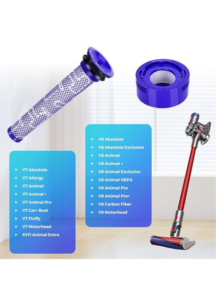 Dyson V8 V7 Hepa Son Filtreler, Ön Filtreler Için Vakum Filtre Kitleri, 965661-01 ve 967478-01 Parçalarını Değiştirir (Yurt Dışından) modelleri