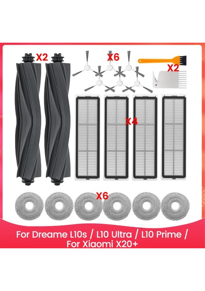 Dreame L10S / L10 Ultra / L10 Prime / Xiaomi X20+ Robot Süpürge Parçaları Ana Yan Fırça Hepa Filtreler Paspas Bezi (Yurt Dışından)