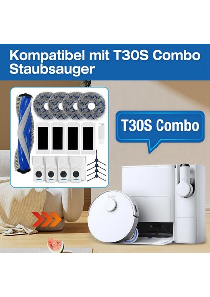 Ecovacs Deebot T30S Combo Robot Süpürge Yedek Parçaları Ana Yan Fırçalar Hepa Filtreler Paspas Pedleri Toz Torbaları (Yurt Dışından) modelleri