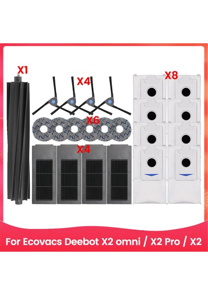 Ecovacs Deebot X2 Omni / X2 Pro / X2 Robot Süpürge Aksesuarları Ana Yan Fırça Hepa Filtre Paspas Bezi Toz Torbası Parçaları (Yurt Dışından)