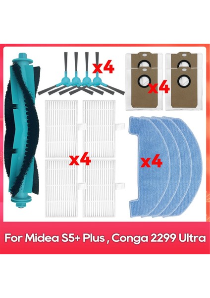 Midea S5 Plus / Conga 2299 Ultra Home X-Treme Genesis Aksesuarları Ana Yan Fırça Paspas Toz Torbası Filtre (Yurt Dışından)