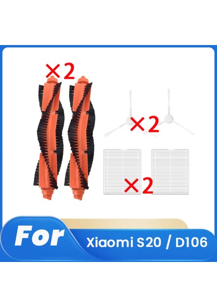 Xiaomi S20 / D106 Süpürme Robotu Aksesuarları Temizleyici Parçaları Değiştirme Ana Yan Fırça Filtre Seti Için 6 Adet (Yurt Dışından)