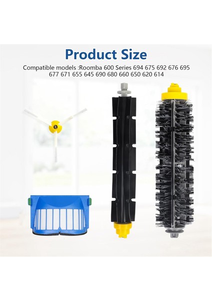 Irobot Roomba 600 Serisi 694 692 675 690 671 677 680 660 665 651 650 ve 500 Serisi Fırça Filtreleri Için Yedek Parçalar (Yurt Dışından) modelleri