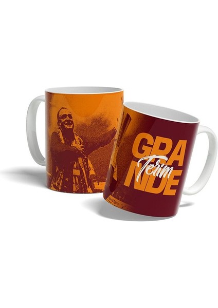 Sarı Kırmızı Fatih Terim Kupa Bardak Grande Terim Tasarım Baskılı Kahve Kupası