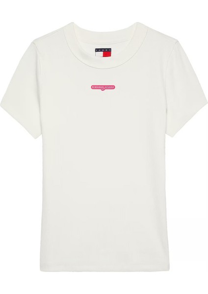 Kadın Tjw Slim Script Label Ss Tee Ext T-Shirt - Ekru