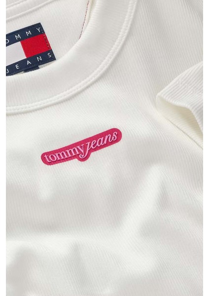 Kadın Tjw Slim Script Label Ss Tee Ext T-Shirt - Ekru modelleri