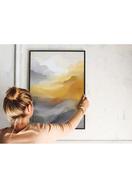 Metal Çerçeveli Gerçek Camlı Tablo - Dijital Baskı - Soyut "sarı" fiyatları