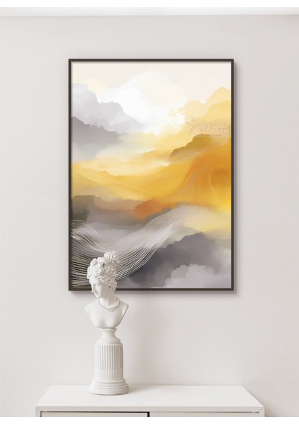 Metal Çerçeveli Gerçek Camlı Tablo - Dijital Baskı - Soyut "sarı" fırsatları