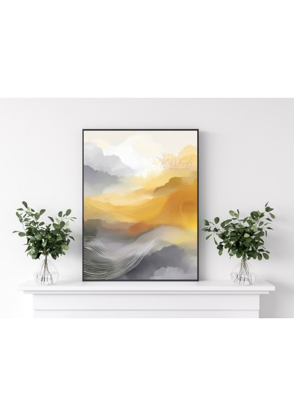 Metal Çerçeveli Gerçek Camlı Tablo - Dijital Baskı - Soyut "sarı" indirimleri