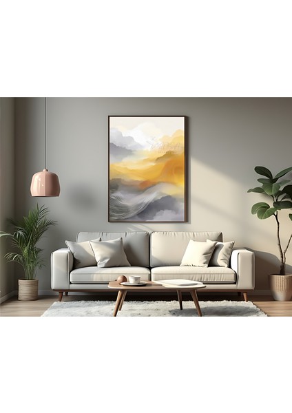 Metal Çerçeveli Gerçek Camlı Tablo - Dijital Baskı - Soyut "sarı"