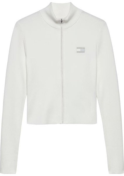 Kadın High Neck Fermuarlı Triko Kazak - Ekru