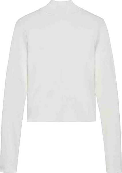 Kadın High Neck Fermuarlı Triko Kazak - Ekru modelleri