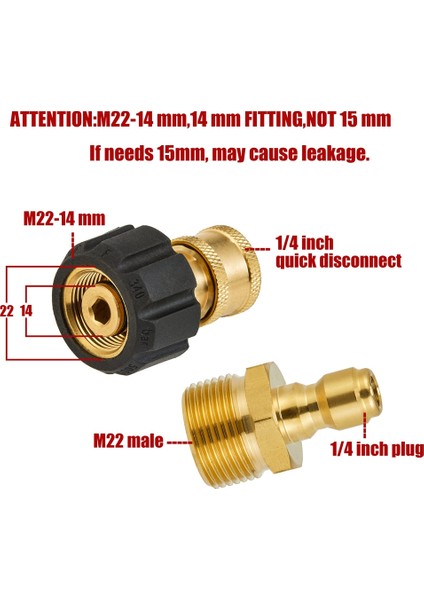 Yüksek Basınçlı Yıkama Makinesi Adaptör Seti Hızlı Bağlantı Kitleri Kar Köpük Borusu M22 Için 1/4 Inç Hızlı Bağlantı, 5000 Psı (Yurt Dışından) modelleri