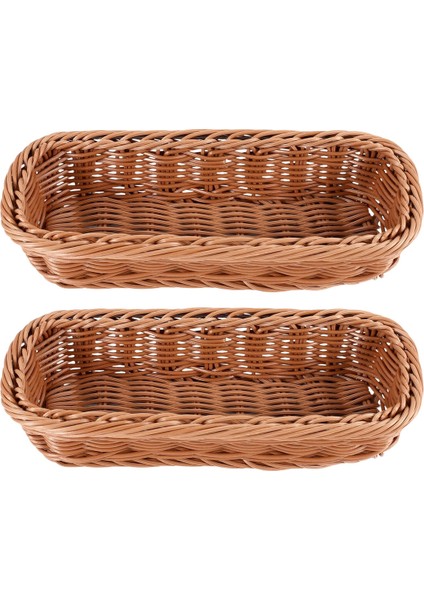 2 Parça Rattan Plastik Sepet Çatal Bıçak Sepet Dikdörtgen Saklama Kutusu Çatal Bıçak Çatal Çubuk Ekmek Kek Meyve Saklama (Yurt Dışından)