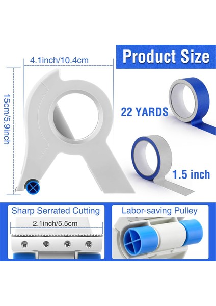 2 Paket Maskeleme Boya Bandı Aplikatörü, Her Biri Beyaz Mavi 1,4 Inç Boyacı Bandı, Taşınabilir Maskeleme Seti Keskin Bant Kesici (Yurt Dışından) fırsatları