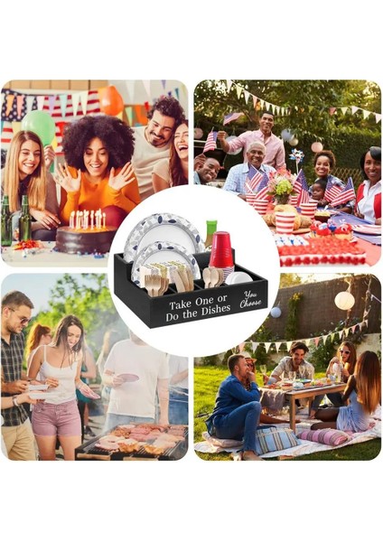 Çiftlik Evi Rustik Ahşap Tabak Bardak Peçete Dispenseri Kutusu Kağıt Tabak Düzenleyici Taşınabilir Piknik Bardaklar Çatal Kaşık Tabaklar (Yurt Dışından) fiyatları