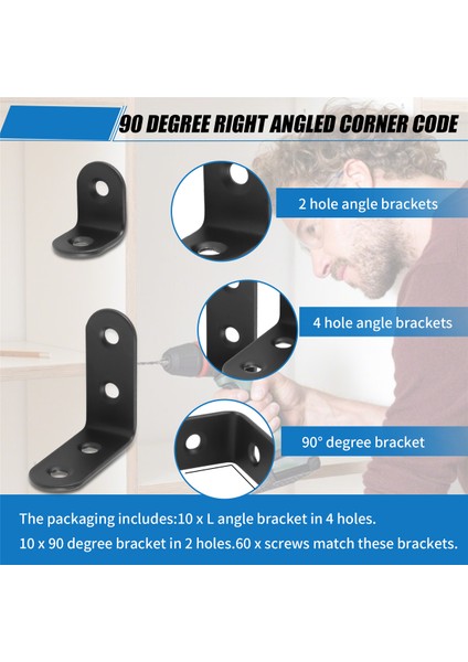 20 Adet Siyah L Braket 90 Derece Açı Paslanmaz Çelik Bağlantı Braketi Bağlantı Elemanı Ahşap Sandalye Kitaplık Tahta Pencere Mobilya Dolap Için (10 Adet-40 Mm/10 Adet-20 Mm) (Yurt Dışından) indirimleri