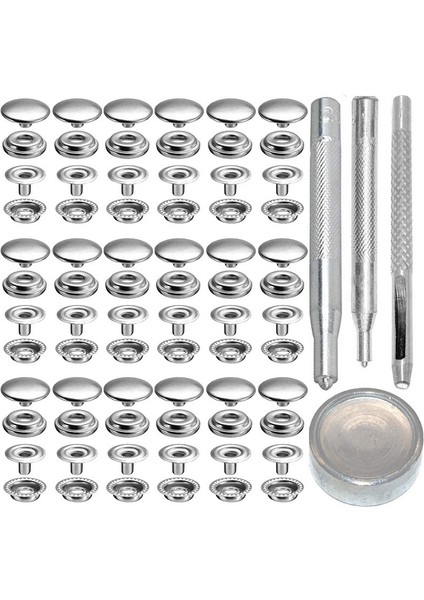 72 Adet 15MM Paslanmaz Çelik Bağlantı Elemanı Çıtçıtlı Düğme Deniz Teknesi Tuvali Için Delme Seti Takım Seti Gümüş (Yurt Dışından)