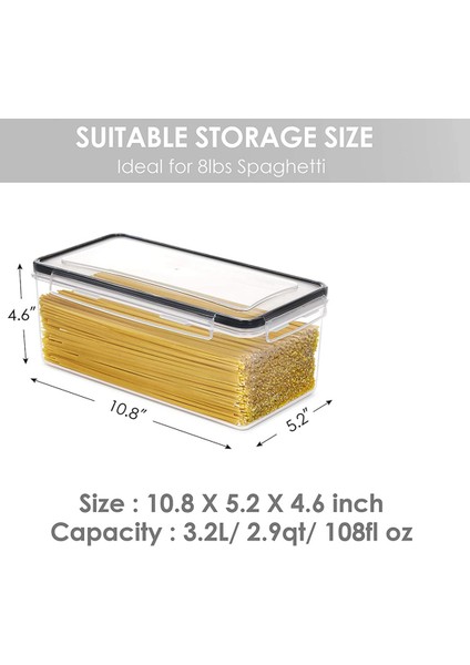 Kapaklı Hava Geçirmez Gıda Saklama Kapları 4'lü Set 3.2l, Makarna ve Uzun Erişteler Için Plastik Spagetti Kabı, Saklama (Yurt Dışından) fırsatları
