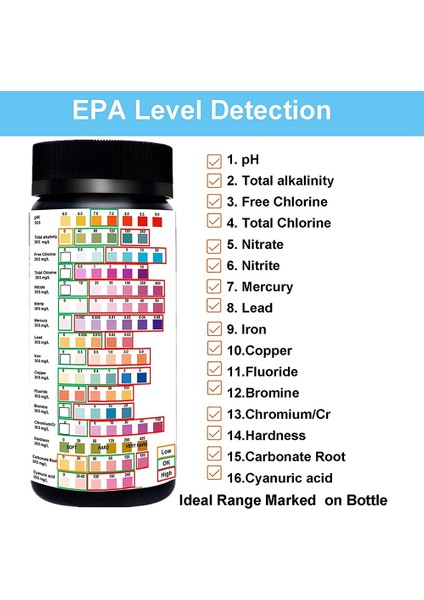 16'sı 1 Arada Içme Suyu Test Kiti Profesyonel Sertlik Test Kitleri, Sertlik ile Musluk ve Su Test Şeritleri 100 Pcs (Yurt Dışından) fırsatları