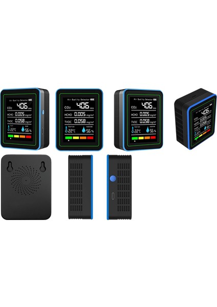 5'i 1 Arada Hava Kalitesi Monitörü Tvoc Hcho Sıcaklık Nem Co2 Ölçer, USB Şarj Edilebilir Co2 Dedektörü Siyah (Yurt Dışından) fırsatları