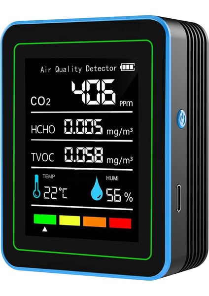 5'i 1 Arada Hava Kalitesi Monitörü Tvoc Hcho Sıcaklık Nem Co2 Ölçer, USB Şarj Edilebilir Co2 Dedektörü Siyah (Yurt Dışından) indirimleri