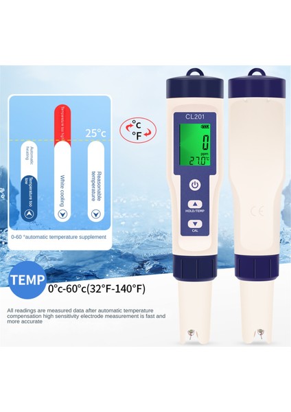 Klor Test Kalemi 2'si 1 Arada Su Kalitesi Test Cihazı Akvaryum Yüzme Havuzu Için Ölçüm (Yurt Dışından)