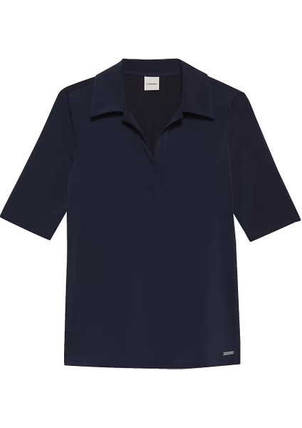 Kadın Hs Crepe Jersey Polo Yaka T-Shirts – Lacivert