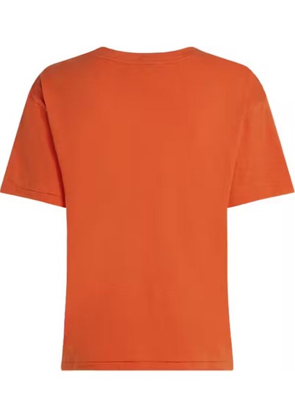 Kadın Slub Crop V-Neck Kısa Kollu T-Shirt - Turuncu modelleri