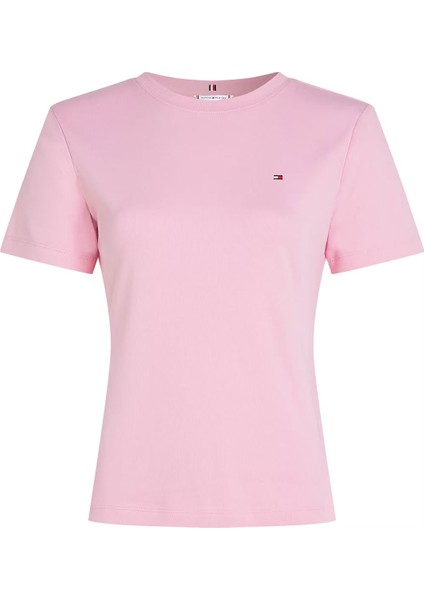 Kadın Slim Cody Açık Bisiklet Yaka Kısa Kollu T-Shirt - Pembe