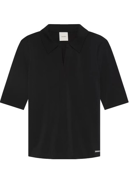 Kadın Hs Crepe Jersey Polo T-Shirt - Siyah