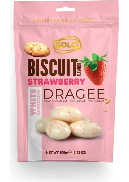 Beyaz Çikolata Kaplı Çilek Aromalı Bisküvi 100 gr