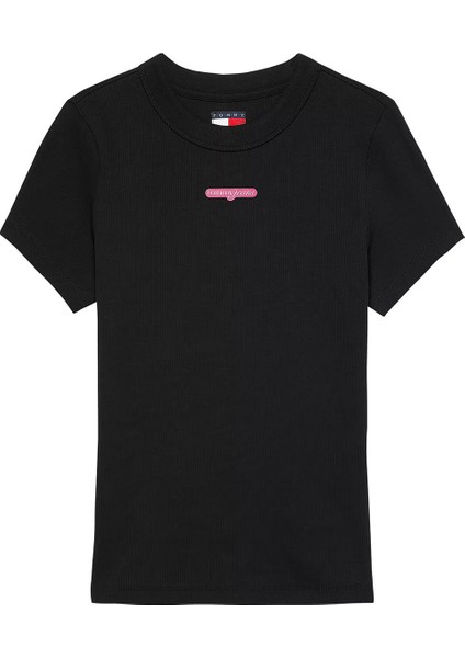 Kadın Tjw Slim Script Label Ss T-Shirt - Siyah