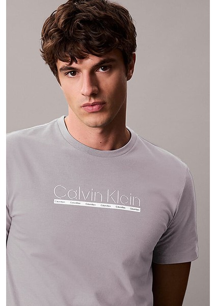Erkek Kontur Grafik Baskılı T-Shirt - Gri indirimleri