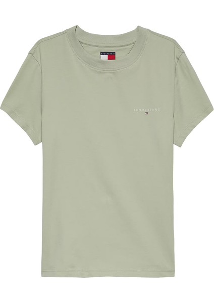 Kadın Slim Linear Kısa Kollu T-Shirt - Açık Yeşil