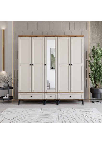 Monzıo Silva 5 Kapaklı Çekmeceli Gardırop Tamamı Mdf (Aytaşı)