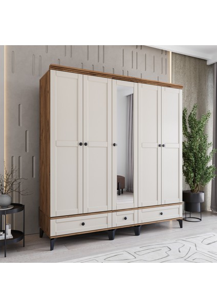 Monzıo Silva 5 Kapaklı Çekmeceli Gardırop Tamamı Mdf (Aytaşı)