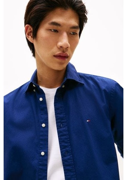 Erkek Regular Fit Düğmeli Yaka Poplin Gömlek - Lacivert fırsatları