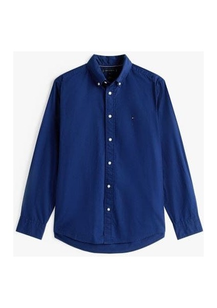 Erkek Regular Fit Düğmeli Yaka Poplin Gömlek - Lacivert indirimleri